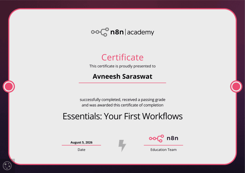 Essentials: Your First Workflows certificate