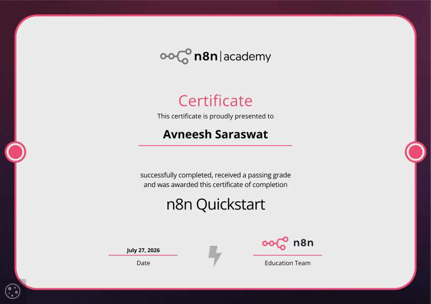 n8n Quickstart certificate